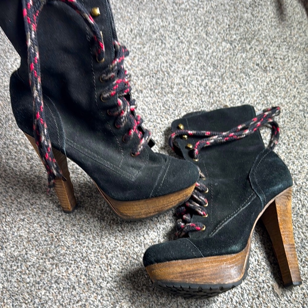 Platform lace up booties.